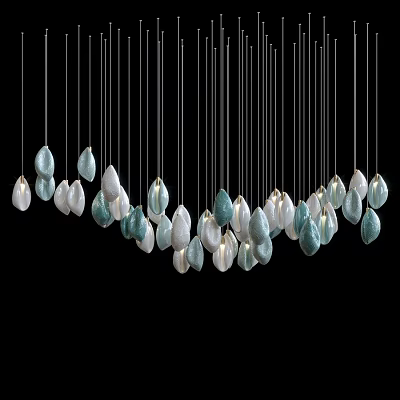 Modern Artistic Chandelier With Multiple Teardrop Shaped Blue And White Pendants Hanging 3d model
