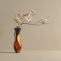 Brown and Black Vase with Wooden Texture Holding White Flowering Branches in Minimalist Setting