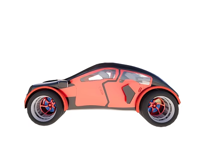 Red and Black Cartoon Style Car with Sleek Aerodynamic Design and Red Blue Rims 3d model