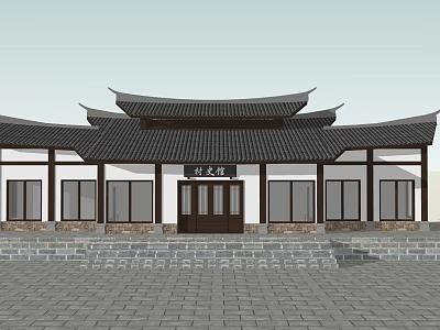 Traditional Chinese Ancient Architecture With Curved Eaves Roof Wooden Structure And Windows 3d model