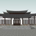 Traditional Chinese Ancient Architecture With Curved Eaves Roof Wooden Structure And Windows