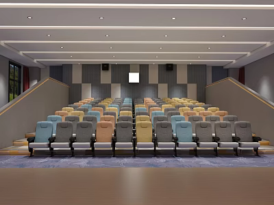 Modern Cinema Auditorium Interior With Colorful Seats Stadium Seating And Large Screen 3d model