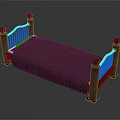 Classic Red Carved Single Bed Design With Purple Striped Mattress