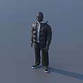 Model Wearing Black Puffer Jacket With Hoodie Black Pants And Sneakers 3D Full Body