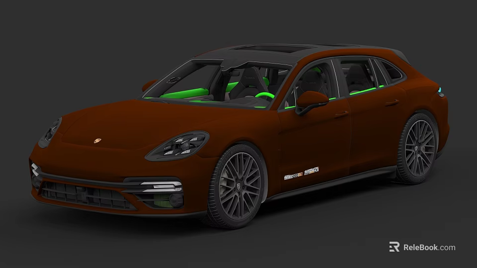 Brown Porsche Panamera Sport Turismo With Green Interior And Sleek Station Wagon Design 3d model 