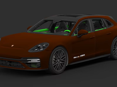 Brown Porsche Panamera Sport Turismo With Green Interior And Sleek Station Wagon Design 3d model