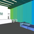 State Grid Corporation Reception Area Interior With Green Blue Walls Logo And Modern Seating