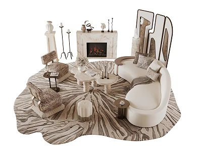Elegant Cream Style Curved Sofa And Coffee Table Set For Modern Living Room Interior Decor 3d model