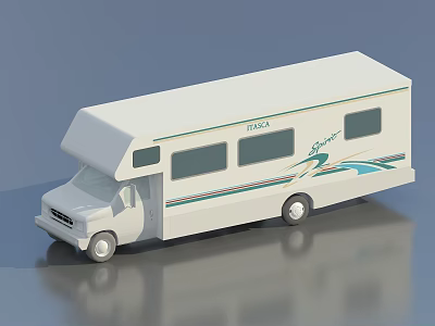 White IKEA Sprinter Camper Van Model Featuring Green And Blue Decorative Stripes 3d model