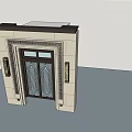 Elegant Entrance Gate With Carved Stone Details And Glass Door Panels