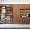 Modern Wooden Wine Cabinet With Glass Door And Decorative Plants In Interior