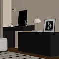 Modern Black Dresser With Mirror Table Lamp Artwork And Stool 3d model