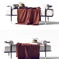 Modern Upholstered Ottoman With Brown Blanket Metal Legs And Armrests Design