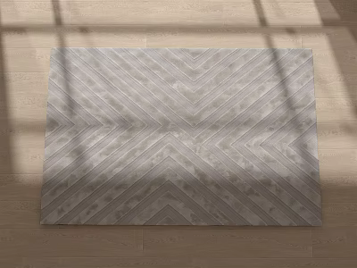 Square Rug With Geometric Herringbone Pattern Light Gray Modern Design On Wooden Floor 3d model