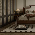 Classic Bedroom Interior Design With Wooden Bed Nightstands Lamps Arched Window And Patterned Rug