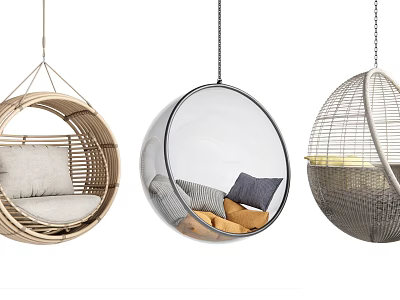 Stylish Hanging Chairs With Woven And Transparent Designs And Comfortable Cushions 3d model