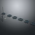 Vintage Metal Ship Wheels Decorative Collection Arranged In Row With Stand