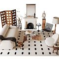 White Sofa And Coffee Table Set With Fireplace Room Divider And Area Rug