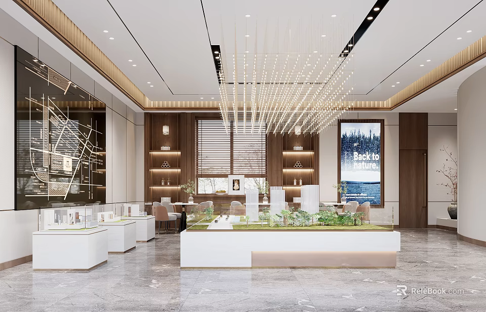 Modern Luxury Real Estate Sales Office With Property Sand Table And Comfortable Negotiation Lounge Area 3d model 