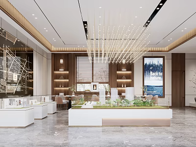 Modern Luxury Real Estate Sales Office With Property Sand Table And Comfortable Negotiation Lounge Area 3d model