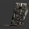 Rustic Natural Stone Wall with Wooden Elements and Scattered Autumn Leaves