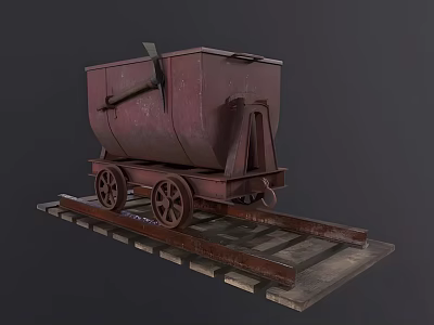 Rusty Industrial Mine Cart With Wheels Placed On Metal Rails 3d model