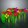 Colorful Garden Flowers With Green Stems And Vibrant Red Yellow Purple Petals