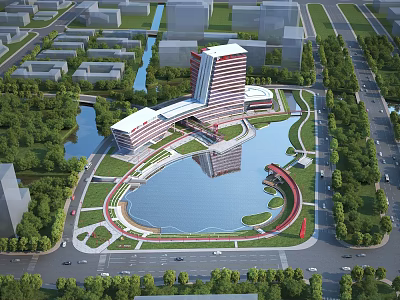 Modern Fire Station Architecture With Lake Greenery And Urban Park Surroundings 3d model