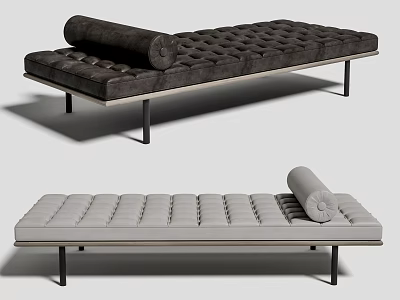 Modern Tufted Footstool With Rolled Cushion And Metal Legs In Dark And Light Tones 3d model