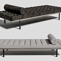 Modern Tufted Footstool With Rolled Cushion And Metal Legs In Dark And Light Tones