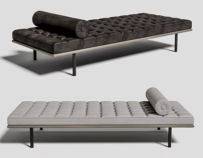 Modern Tufted Footstool With Rolled Cushion And Metal Legs In Dark And Light Tones 3d model