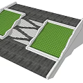 Park Landscape Design With Green Lawn Areas Intersecting Pathways And Paved Ground