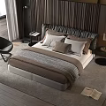 Modern Double Bed In Bedroom With Wooden Slat Wall Pillows Nightstand And Chair