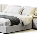 Modern Double Bed With Velvet Frame White Linens Gray Throw And Bedside Table Drawers