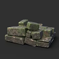 Decorative Weathered Stone Blocks Stacked With Green Moss And Natural Texture