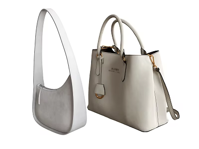 Stylish Gray Hobo Bag And Beige Tote With Double Handles And Shoulder Strap 3d model