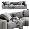 Modern Two Seater Fabric Sofa with Soft Pillows Cozy Blanket Brown Gray Interior Decor