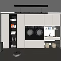 Modern Home Balcony With Double Washing Machines White Cabinets Storage Shelves And Sink Area