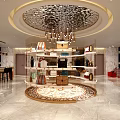 Luxury Fashion Store Interior Featuring Round Display Rack Chandelier Ornate Floor And Bags Accessories