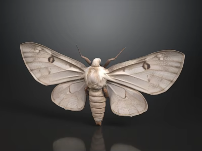 Light Colored Moth With Spread Wings And Spots On Dark Background With Reflection 3d model