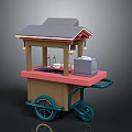 Mobile Food Cart With Gray Roof Red Trim Pink Countertop And Blue Wheels