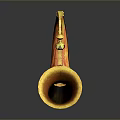 Horn Shaped Daily Life Item With Yellow Red Curved Design And Footed Base