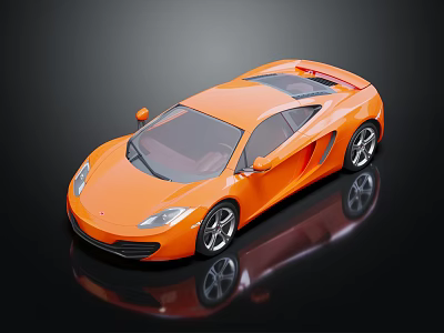 Orange Sports Car With Sleek Design Sunroof And Reflective Surface On Black Background 3d model