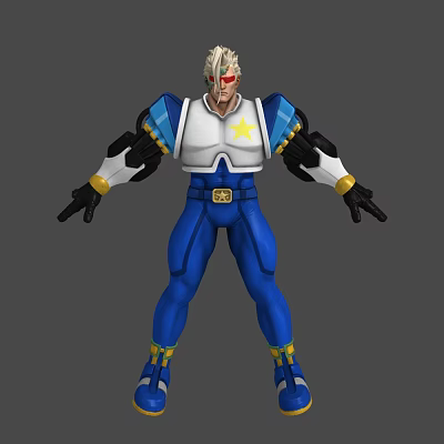 Game And Movie Character Featuring Blonde Hair Red Eyes Blue White Costume With Yellow Star 3d model