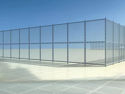 Large Outdoor Metal Chain Link Fence For Sports Area With Grid Floor And Blue Sky 3d model