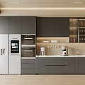Modern Kitchen Interior With Gray Cabinets Smart Refrigerator And Coffee Machine 3d model