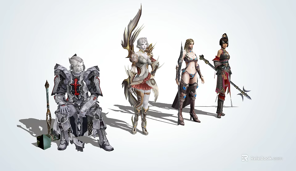 Diverse Game and Movie Fantasy Characters in Warrior Armor and Action Poses 3d model 