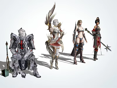 Diverse Game and Movie Fantasy Characters in Warrior Armor and Action Poses 3d model