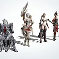Diverse Game and Movie Fantasy Characters in Warrior Armor and Action Poses