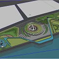 Scenic Park Landscape With Circular Plaza Winding Paths Green Lawns And Trees